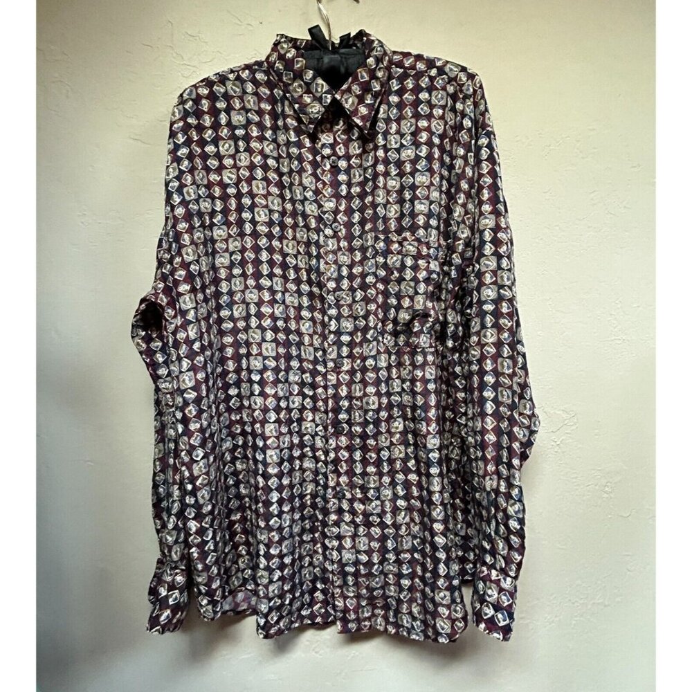 Chiamare Men's Dress Shirt Long Sleeve 100% Silk Printed Button Down Size Medium